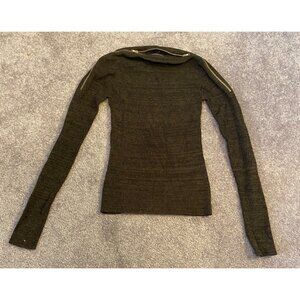 G By Guess Womens Small Black Long Sleeve Sweater Gold Zipper at Shoulder Small